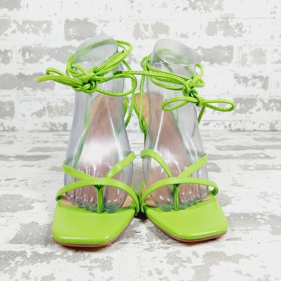 NEW Lulus Simonee Lime Green Faux Leather Lace-Up Straps High Heel Sandals i260 - Picture 3 of 12